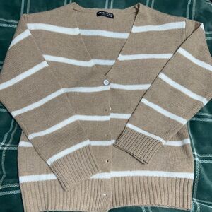 Beige and white striped cardigan